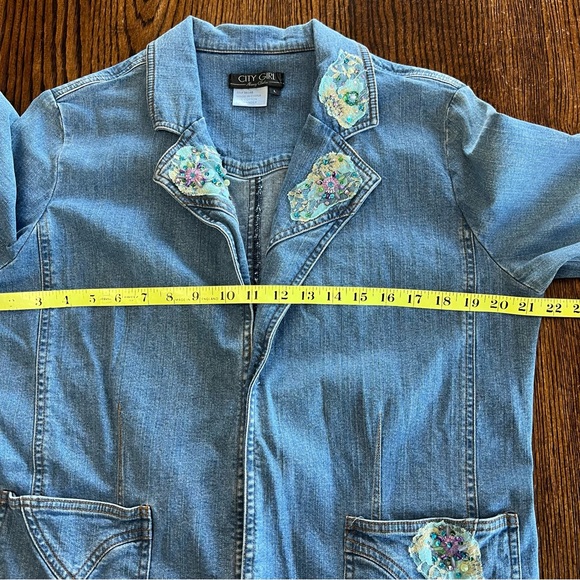 Nancy Bolen City Girl Embellished Denim Jean Jacket Size Large Sequins Artsy VTG - Picture 12 of 14